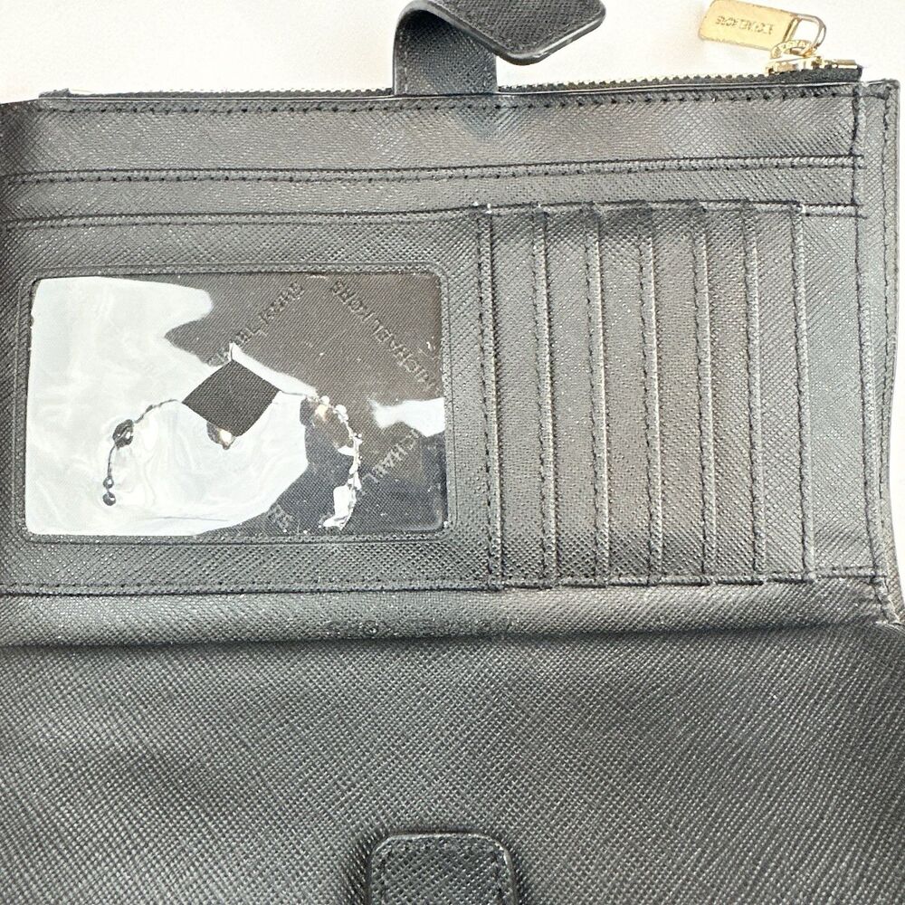 Michael Kors Jet Set Travel Large Saffiano Leather Double Zip Wristlet Black - Picture 6 of 8